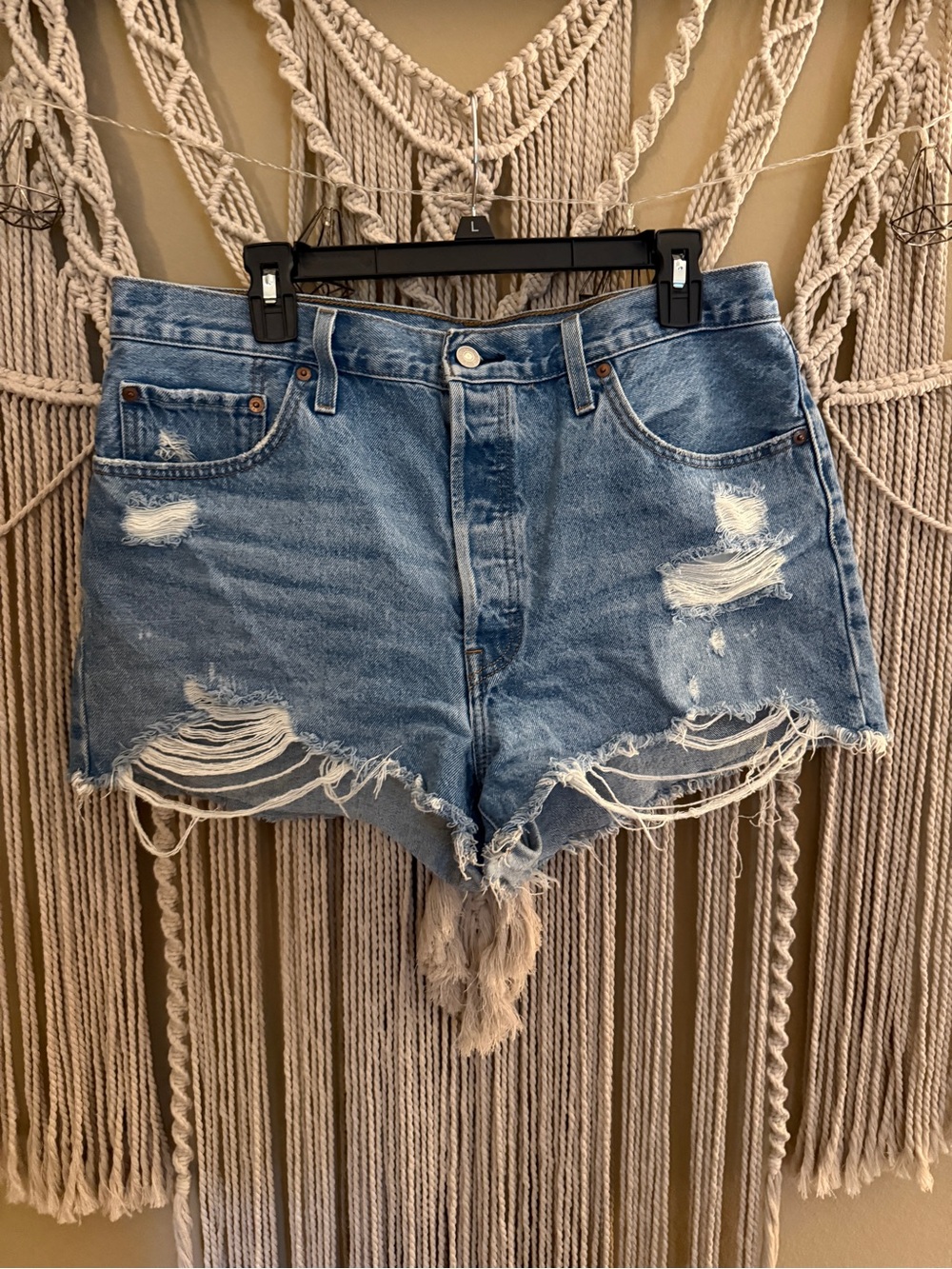 Levi's Light Blue Distressed High-Rise Denim Cutoff Shorts